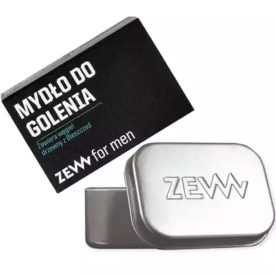 [Zestaw] ZEW męskie mydło do golenia z węglem drzewnym 85ml + ZEW Aluminiowa zamykana mydelniczka na mydła ZEW